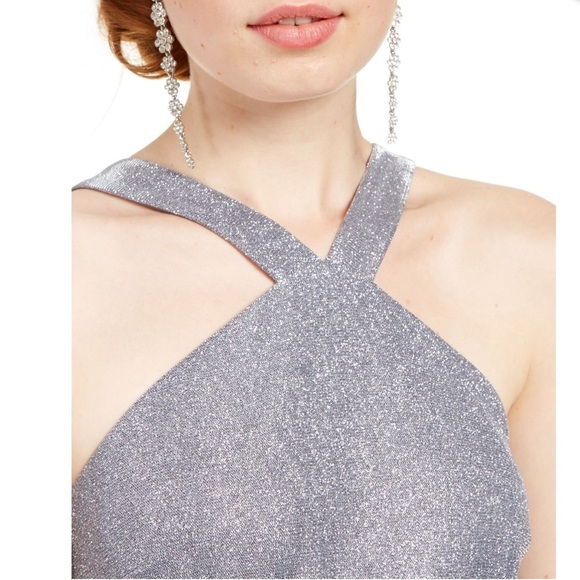 BCX Shimmer Gunmetal Ruffle Halter Party Dress Junior NWT Size 5 - Picture 11 of 11